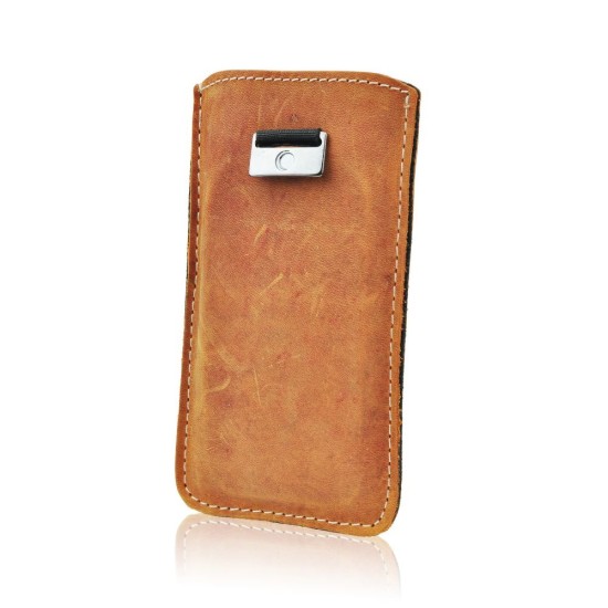 Forcell Leather Pull Up Case Slim Premium (Nokia 206 size) - Brūns - universāls maks kabatiņa (pouch cover, maciņš kabata, universal case)