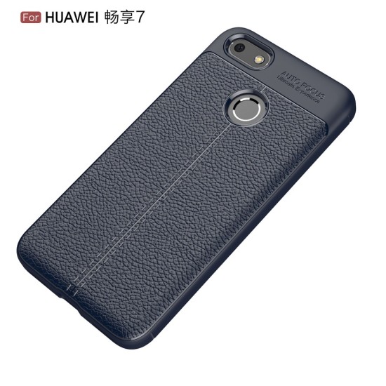Litchi Skin PU Leather Coated TPU Mobile Phone Case for Huawei P9 Lite mini - Dark Blue - ādas imitācijas triecienizturīgs silikona aizmugures apvalks (maciņš, bampers, vāciņš, slim cover, bumper, back case)