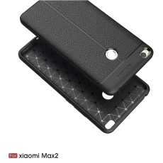Litchi Skin PU Leather Coated TPU Mobile Phone Case for Xiaomi Mi Max 2 - Black - ādas imitācijas triecienizturīgs silikona aizmugures apvalks (maciņš, bampers, vāciņš, slim cover, bumper, back case)