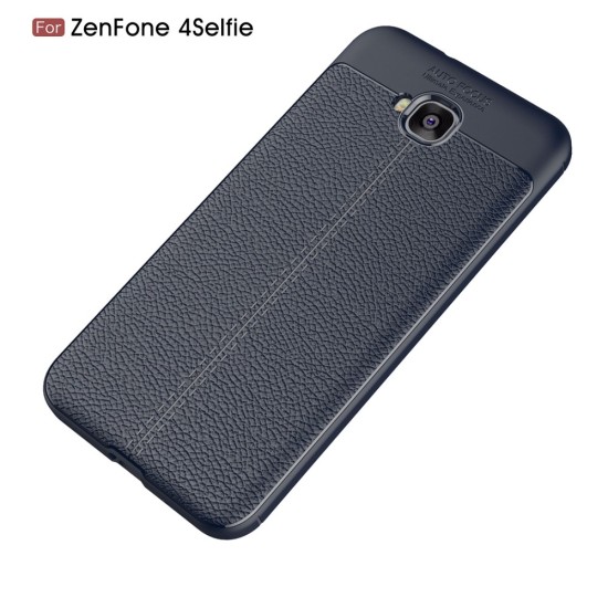 Litchi Skin PU Leather Coated TPU Mobile Phone Case for Asus Zenfone 4 Selfie ZD553KL - Dark Blue - ādas imitācijas triecienizturīgs silikona aizmugures apvalks (maciņš, bampers, vāciņš, slim cover, bumper, back case)
