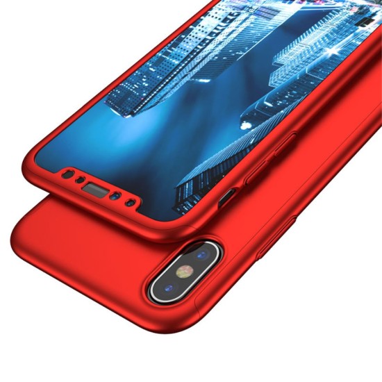 IPAKY Full Protection Hard Plastic Case priekš Apple iPhone X / XS - Sarkans - plastikas apvalks (bampers, vāciņš, PU back cover, bumper shell)
