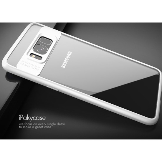 IPAKY Hybrid TPU Frame Clear Acrylic Back Case for Samsung Galaxy S8 Plus G955 - White - silikona ar plastikas rāmi aizmugures apvalks (bampers, vāciņš, TPU silicone cover, bumper shell)
