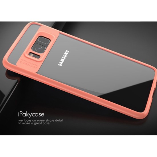 IPAKY Hybrid TPU Frame Clear Acrylic Back Case for Samsung Galaxy S8 Plus G955 - Pink - silikona ar plastikas rāmi aizmugures apvalks (bampers, vāciņš, TPU silicone cover, bumper shell)