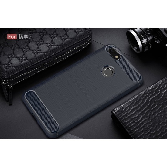 Carbon Fiber Brushed TPU Back Phone Case for Huawei P9 Lite mini - Dark Blue - triecienizturīgs silikona aizmugures apvalks (bampers, vāciņš, slim TPU silicone case shell cover, bumper)