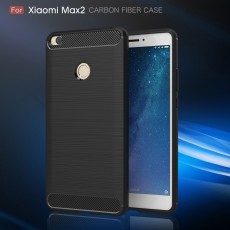 Carbon Fiber Brushed TPU Back Phone Case for Xiaomi Mi Max 2 - Black - triecienizturīgs silikona aizmugures apvalks (bampers, vāciņš, slim TPU silicone case shell cover, bumper)