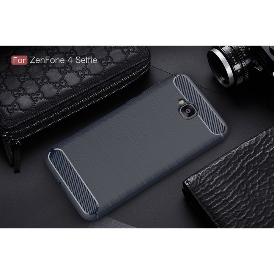 Carbon Fiber Brushed TPU Back Phone Case for Asus Zenfone 4 Selfie ZD553KL - Dark Blue - triecienizturīgs silikona aizmugures apvalks (bampers, vāciņš, slim TPU silicone case shell cover, bumper)