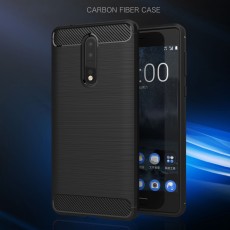 Carbon Fiber Brushed TPU Back Phone Case for Nokia 8 - Black - triecienizturīgs silikona aizmugures apvalks (bampers, vāciņš, slim TPU silicone case shell cover, bumper)