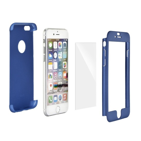 360 Full Body Case Tempered Glass priekš Apple iPhone X / XS - Zils - plastikas aizmugures apvalks ar aizsardzības stiklu (bampers, vāciņš, PU back cover, bumper shell)