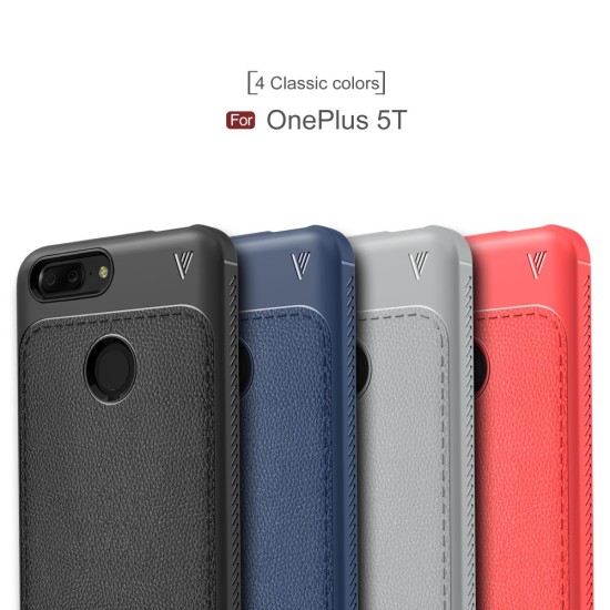 IVSO Gentry Series Leather Coated TPU Phone Case for OnePlus 5T - Black - ādas imitācijas triecienizturīgs silikona aizmugures apvalks (maciņš, bampers, vāciņš, slim cover, bumper, back case)