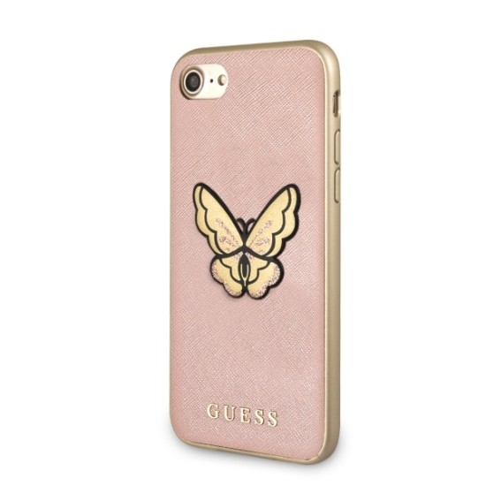 Guess Butterfly Saffiano series GUHCI8ESPBRG priekš Apple iPhone 7 / 8 / SE2 (2020) / SE3 (2022) - Rozā Zelts - silikona aizmugures apvalks / bampers-vāciņš