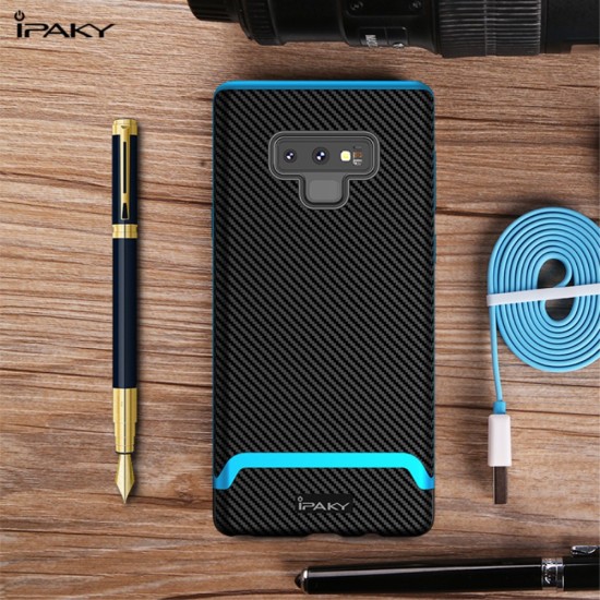 IPAKY 2-Piece PC Bumper Carbon Fiber TPU Hybrid Cover для Samsung Galaxy Note 9 N960 - Синий - силиконовая с пластиковой рамкой накладка / бампер (крышка чехол, TPU silicone cover, bumper shell)