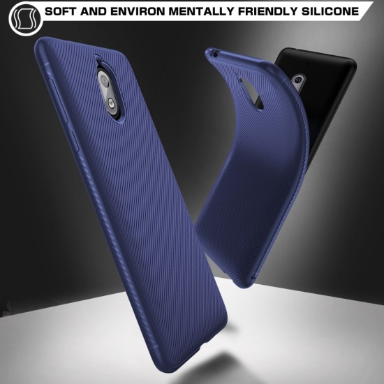 Carbon Fiber Texture TPU Frosted Phone Case priekš Nokia 3.1 (2018) - Zils - triecienizturīgs silikona aizmugures apvalks (bampers, vāciņš, slim TPU silicone case shell cover, bumper)