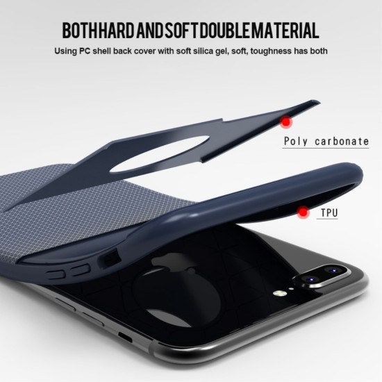 IPAKY Grid Pattern PC Frame and TPU Combo Phone Case priekš Apple iPhone 7 Plus / 8 Plus - Tumši Zils - silikona ar plastikas rāmi aizmugures apvalks (bampers, vāciņš, TPU silicone cover, bumper shell)