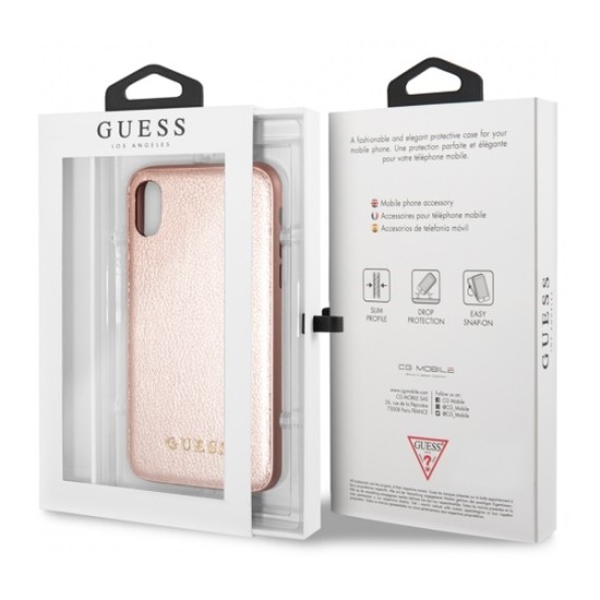 Guess Iridescent series Back Case GUHCI61IGLRG priekš Apple iPhone XR - Rozā Zelts - ādas apvalks (bampers, vāciņš, leather case cover, bumper)