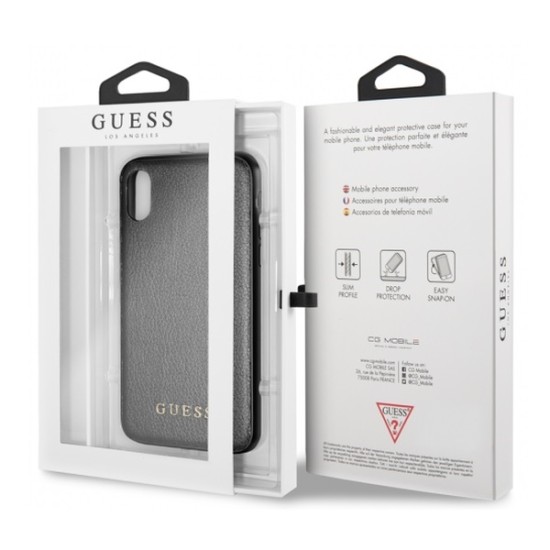 Guess Iridescent series Back Case GUHCI65IGLBK priekš Apple iPhone XS Max - Melns - ādas apvalks (bampers, vāciņš, leather case cover, bumper)