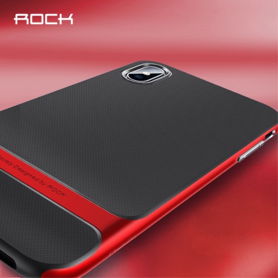 ROCK Royce Series PC and TPU Hybrid Cover for Apple iPhone XS Max - Sarkans - silikona ar plastikas rāmi aizmugures apvalks (bampers, vāciņš, TPU silicone cover, bumper shell)