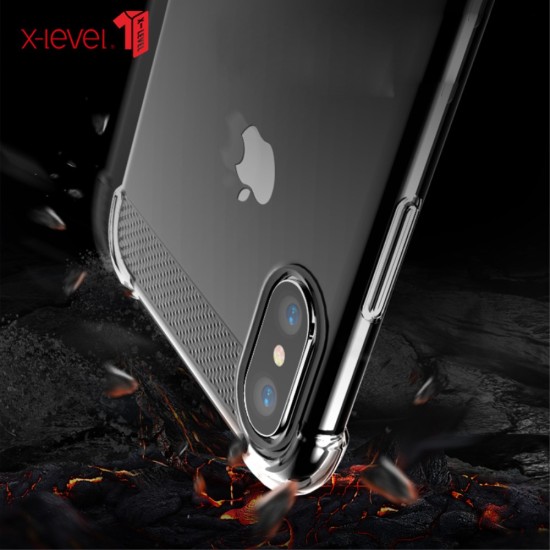 X-LEVEL Carbon Fiber Texture Anti-bump Wrapped Edges Soft TPU Back Cover priekš Apple iPhone XS Max - Caurspīdīgs - Triecienizturīgs silikona aizmugures apvalks (bampers, vāciņš, slim TPU silicone case shell cover, bumper)