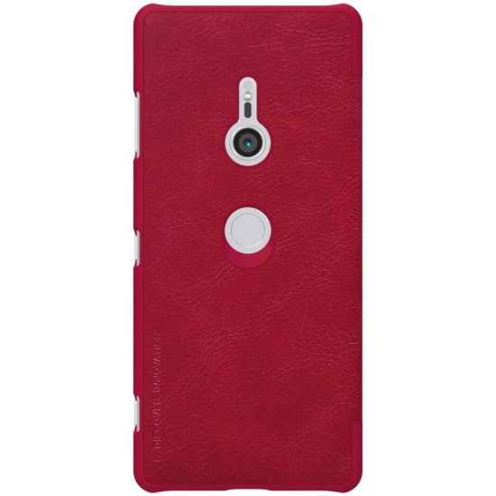 NILLKIN Qin Series Card Holder Leather Case priekš Sony Xperia XZ3 H9436 - Sarkans - sāniski atverams maciņš (ādas maks, grāmatiņa, leather book wallet case cover)