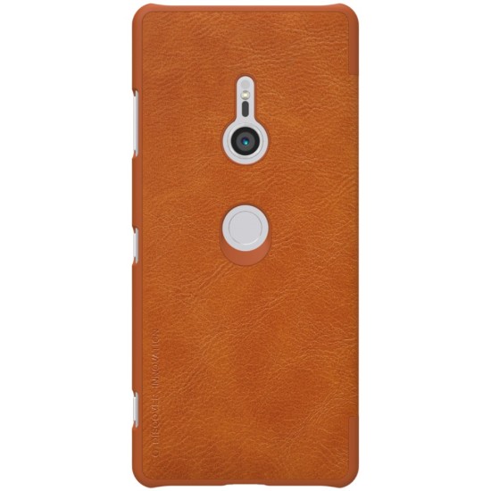 NILLKIN Qin Series Card Holder Leather Case priekš Sony Xperia XZ3 H9436 - Brūns - sāniski atverams maciņš (ādas maks, grāmatiņa, leather book wallet case cover)