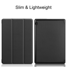 Tri-fold Stand PU Smart Auto Wake/Sleep Leather Case priekš Huawei MediaPad T5 10.1 - Melns - sāniski atverams maciņš ar stendu
