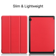 Tri-fold Stand PU Smart Auto Wake/Sleep Leather Case priekš Huawei MediaPad T5 10.1 - Sarkans - sāniski atverams maciņš ar stendu
