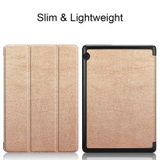 Tri-fold Stand PU Smart Auto Wake/Sleep Leather Case priekš Huawei MediaPad T5 10.1 - Rozā Zelts - sāniski atverams maciņš ar stendu