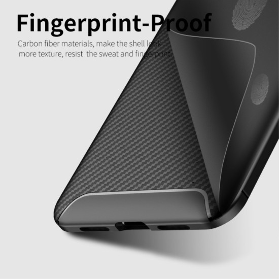 IPAKY Carbon Fiber Texture Soft TPU Heat Dissipation Back Airbag Case priekš Huawei P20 Lite - Melns - Triecienizturīgs silikona aizmugures apvalks (bampers, vāciņš, slim TPU silicone case shell cover, bumper)