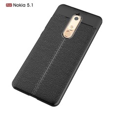 Litchi Skin PU Leather Coated TPU Mobile Phone Case for Nokia 5.1 (2018) - Melns - ādas imitācijas triecienizturīgs silikona aizmugures apvalks (maciņš, bampers, vāciņš, slim cover, bumper, back case)
