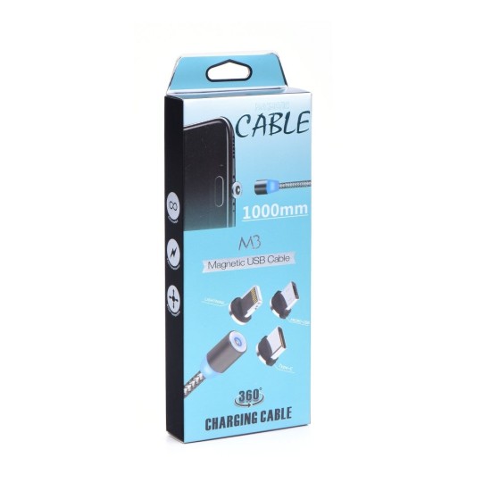 Magnet 1M 3in1 USB to Lightning / Micro USB / Type-C cable - universāls magnētisks uzlādeslādēšanas kabelis / vads