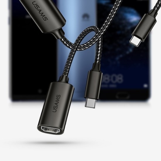 Usams Adapter U22 USB-C - HDMI 4K HD 15cm SJ282HD01 (US-SJ282) - Melns - video adapteris vads / kabelis