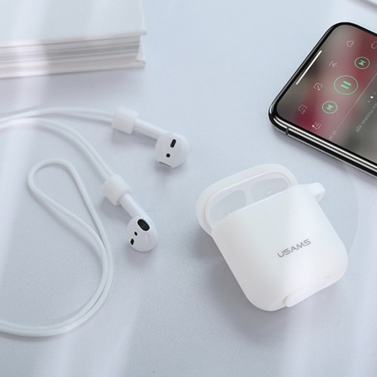 Usams Silicone Case priekš Apple Airpods BH423AP02 (US-BH423) - Balts - silikona apvalks bezvadu austiņu lādēšanas ierīcei