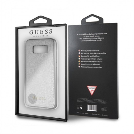 Guess Iridescent series Back Case GUHCS8LIGLSI priekš Samsung Galaxy S8 Plus G955 - Sudrabains - ādas apvalks (bampers, vāciņš, leather case cover, bumper)