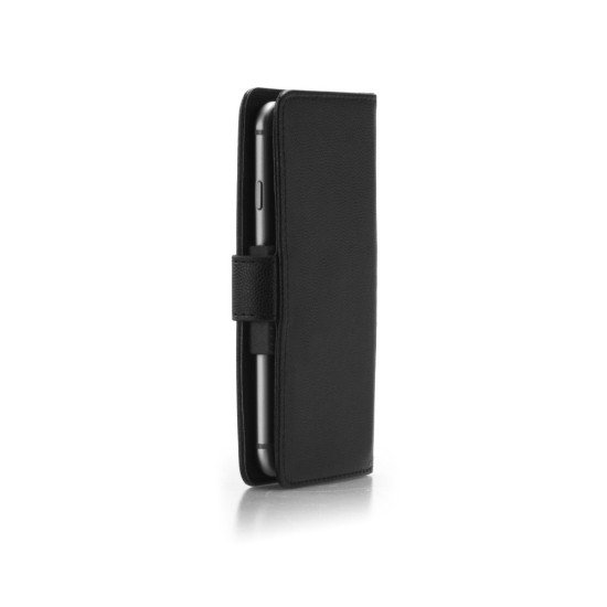 Leather Case Book Universal priekš telefoniem ar ekrānu izmēru 4.3 - 4.8 inch - Melns - universāls sāniski atverams maciņš ar stendu (ādas maks, grāmatiņa, leather book wallet case cover stand)