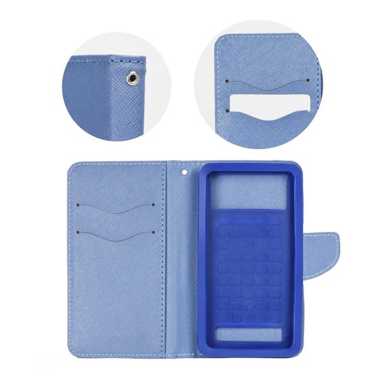 Leather Case Fancy Book Universal Silicone priekš telefoniem ar ekrānu izmēru 3.8 - 4.3 inch - Zils - universāls sāniski atverams maciņš ar stendu (ādas maks, grāmatiņa, leather book wallet case cover stand)