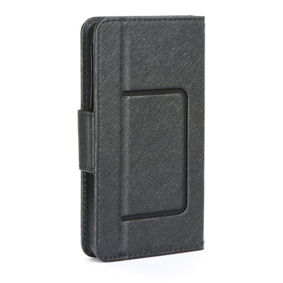 Leather Case Fancy Book Universal Silicone priekš telefoniem ar ekrānu izmēru 5.3 - 5.8 inch - Melns - universāls sāniski atverams maciņš ar stendu (ādas maks, grāmatiņa, leather book wallet case cover stand)
