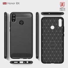 Carbon Fiber Brushed TPU Back Phone Case priekš Huawei Honor 8X - Melns - triecienizturīgs silikona aizmugures apvalks (bampers, vāciņš, slim TPU silicone case shell cover, bumper)
