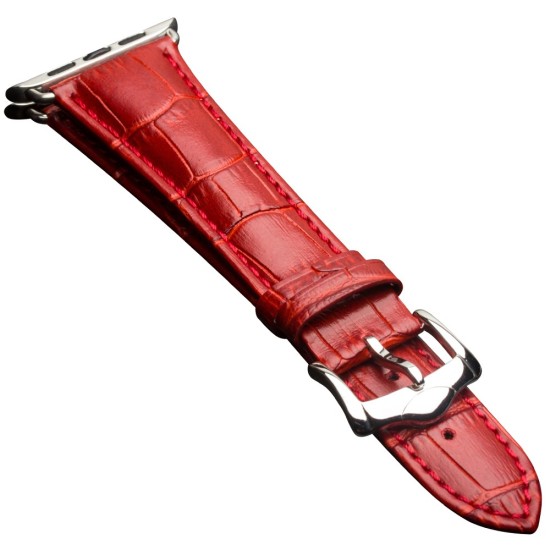 QIALINO Crocodile Pattern Genuine Leather Watch Wrist Strap priekš Apple Watch 42 / 44 / 45 mm / Ultra 49 mm - Sarkans - dabīgas ādas siksniņas (jostas) priekš pulksteņiem