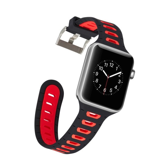 Dual Color Silicone Watch Band priekš Apple Watch 38 / 40 / 41 mm - Melns/Sarkans - silikona siksniņas (jostas) priekš pulksteņiem
