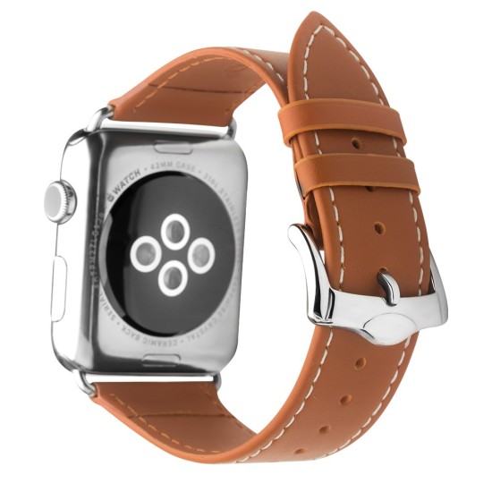 QIALINO Top Layer Cowhide Leather Strap priekš Apple Watch 38 / 40 / 41 mm - Gaiši Brūns - dabīgas ādas siksniņas (jostas) priekš pulksteņiem