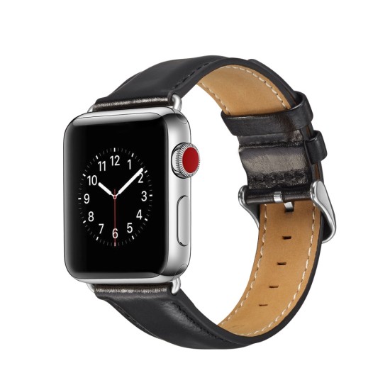 Top Layer Crazy Horse Texture Cowhide Leather Watch Band priekš Apple Watch 42 / 44 / 45 mm / Ultra 49 mm - Melns - dabīgas ādas siksniņas (jostas) priekš pulksteņiem