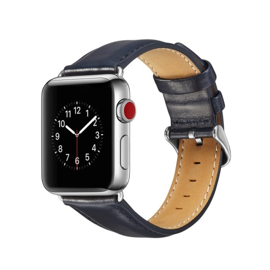 Top Layer Crazy Horse Texture Cowhide Leather Watch Band для Apple Watch 42 / 44 / 45 mm / Ultra 49 mm - Синий - ремешок для часов из натуральной кожи