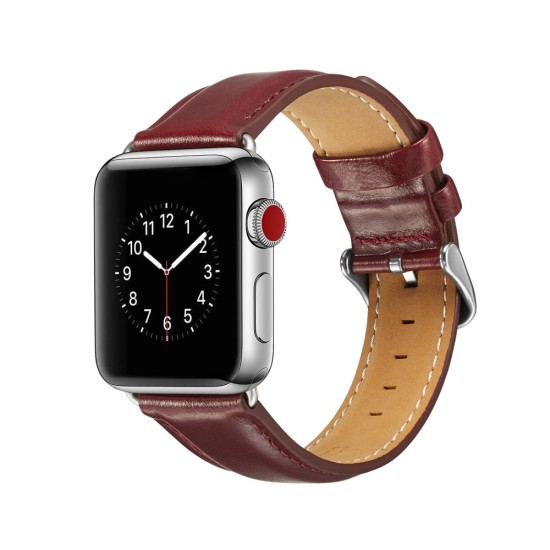 Top Layer Crazy Horse Texture Cowhide Leather Watch Band priekš Apple Watch 38 / 40 / 41 mm - Bordo - dabīgas ādas siksniņas (jostas) priekš pulksteņiem