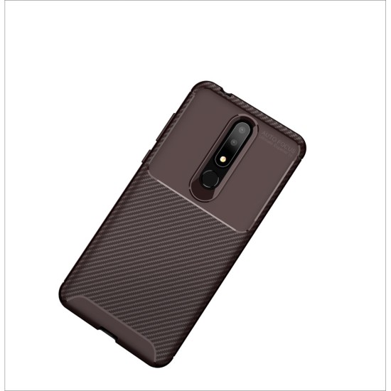 Beetle Series Carbon Fiber TPU Protection Phone Cover priekš Nokia 3.1 Plus (2018) - Brūns - triecienizturīgs silikona aizmugures apvalks (bampers, vāciņš, slim TPU silicone case shell cover, bumper)