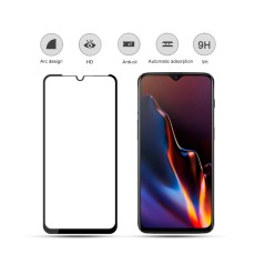 AMORUS Full Glue Silk Printing Tempered Glass Full Screen Protector priekš OnePlus 6T - Melns - Ekrāna Aizsargstikls / Bruņota Stikla Aizsargplēve (Full screen size curved)