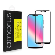 AMORUS Full Glue Silk Printing Tempered Glass Full Screen Protector priekš Huawei Honor Play - Melns - Ekrāna Aizsargstikls / Bruņota Stikla Aizsargplēve (Full screen size curved)