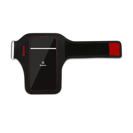 Baseus Flexible Wristband priekš viedtālruņiem ar 5.0-inch ekrānu - Melns / Sarkans - Universāls maks ietvars - Sporta futlāris rokas aproce fitnesam saite