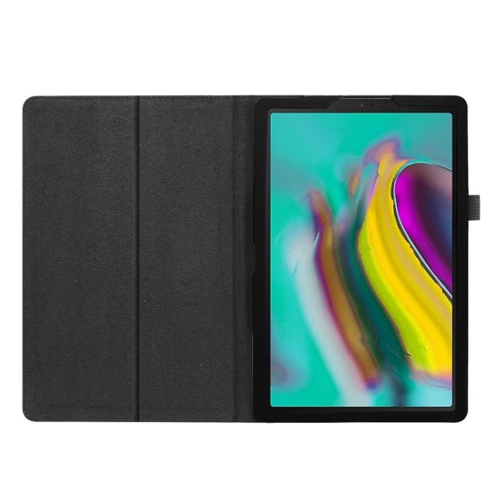 Litchi Texture Leather Stand Protective Case priekš Samsung Galaxy Tab A 10.1 (2019) T510 / T515 - Melns - sāniski atverams maciņš ar stendu