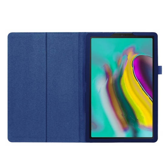 Litchi Texture Leather Stand Protective Case priekš Samsung Galaxy Tab A 10.1 (2019) T510 / T515 - Tumši Zils - sāniski atverams maciņš ar stendu