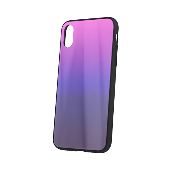 Aurora Glass Back Case priekš Huawei Y7 (2019) - Rozā / Melns - silikona un stikla aizmugures apvalks (bampers, vāciņš, TPU back cover, bumper shell)
