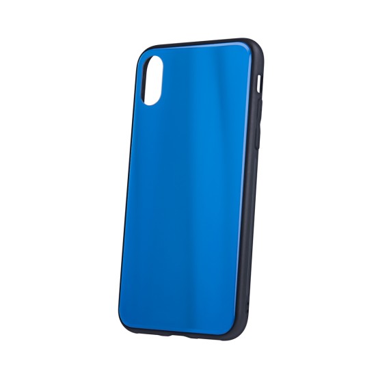 Aurora Glass Back Case priekš Apple iPhone XR - Tumši Zils - silikona un stikla aizmugures apvalks (bampers, vāciņš, TPU back cover, bumper shell)